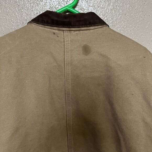 Carhartt  Denim Jacket RN#14806 Mens Size XL Brown Fleece Lined Distressed Logo - Picture 3 of 12